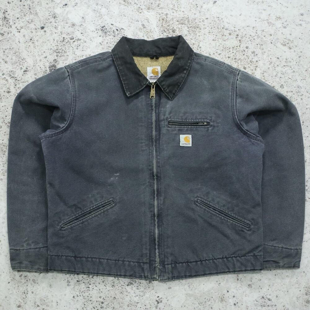 Vintage Carhartt WOMENS WJ097 PTL FADED Grey Detroit Jacket Sherpa Size Large